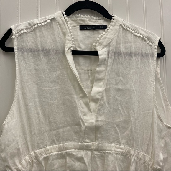 ZARA White Linen Asymmetric Ruffle Low Tunic Sz M - Picture 5 of 9
